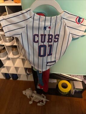 MLB Cubs Dog Jersey in White with Blue Pinstripes